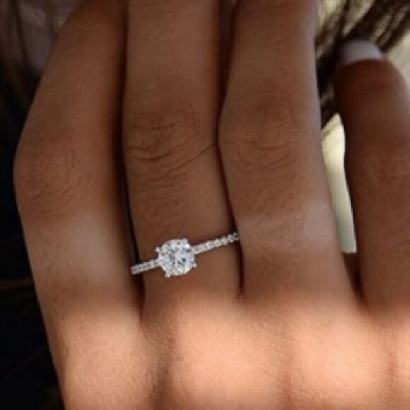 1.25Ct Diamond Round Engagement Ring Sterling Silver Diamond Ring - Picture 6 of 6